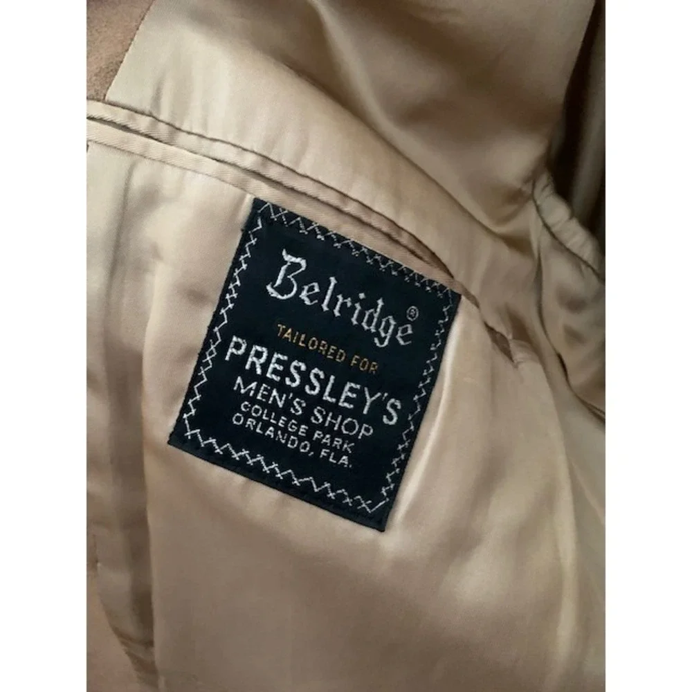 Belridge Vtg Mens Tan Super Soft Suede Leather 2 Button Sport Coat Blazer Jacket